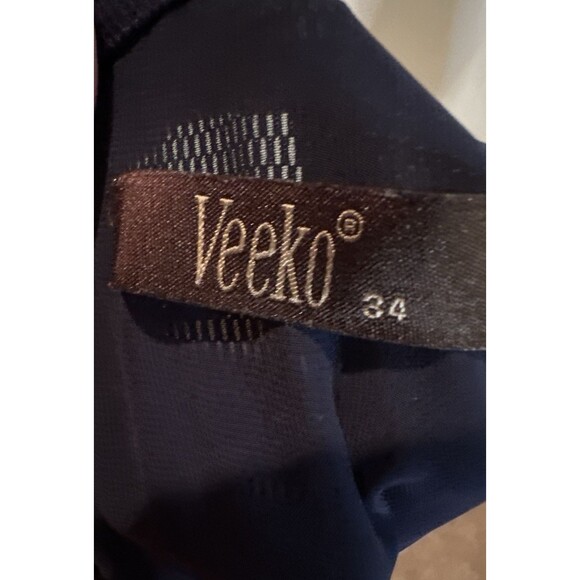 Veeko DaisyFloral Fit & Flare Dress NavyBlueWhite Retro Print Sleeveless Size 34 - Picture 8 of 11